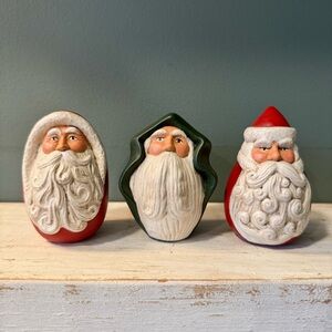 Set of 3 Hand painted Ceramic Christmas Santa Figurines